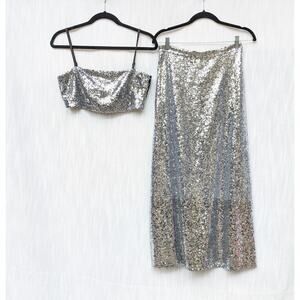 HVN 2PC Set: Affie Sequined Stretch-jersey Cropped Top and Midi Skirt, size 6